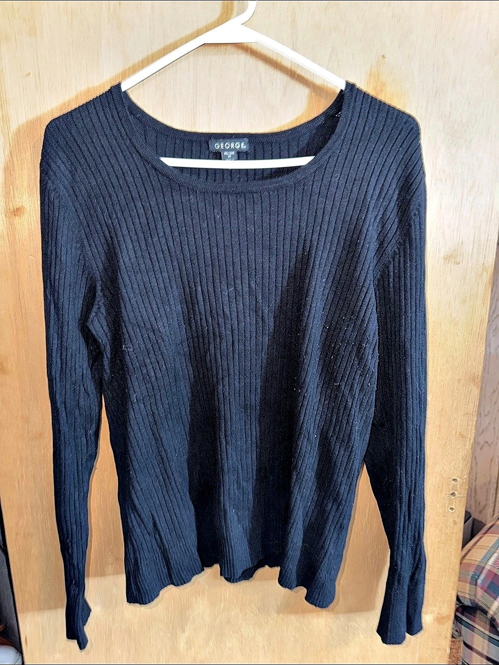 GEORGE Ribbed Crew Neck Sweater in Black Size XXL